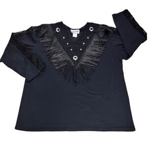 Vintage Fringe Western Rodeo Boho Cowgirl Stud Top Sas'sa Size Medium